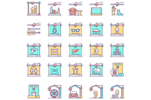 3D Printing Technology Icons Set: Graphics & Icons for Modern Branding