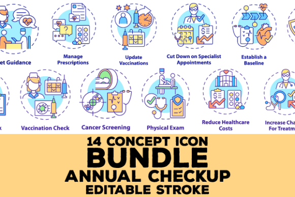 Annual Checkup Concept Icons Bundle: Graphics Review