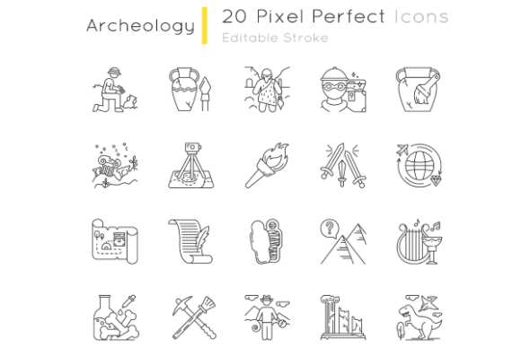 Archeology Linear Icons Set: Clean Graphics for Editorial and Content Design