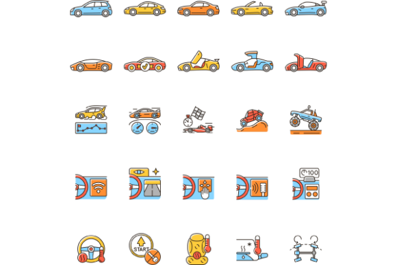 Auto Racing RGB Color Icons Bundle: Dynamic Graphics for Bold Branding