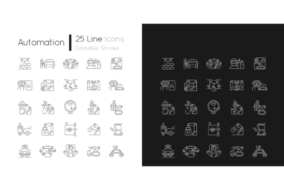 Automation Linear Icons Set: Clean Graphics for Tech-Inspired Crafts