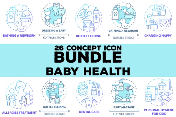 Baby Health Blue Concept Icons Bundle for Real Business Branding