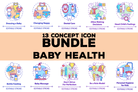 Baby Health Concept Icons Bundle: Graphics for Gentle Branding
