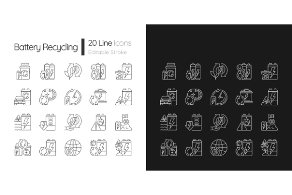 Battery Recycling Linear Icons Set: Editorial Graphics Review