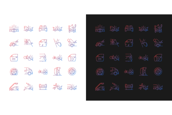 Car Accident Types Gradient Icons Set: Graphics for Crafters & Small Business Designers