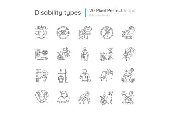 Disability Types Linear Icons Set: Graphics & Icons for Inclusive Crafting