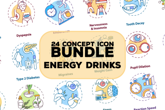 Energy Drinks Concept Icons Set: Visual Graphics for Dynamic Blog & Editorial Design