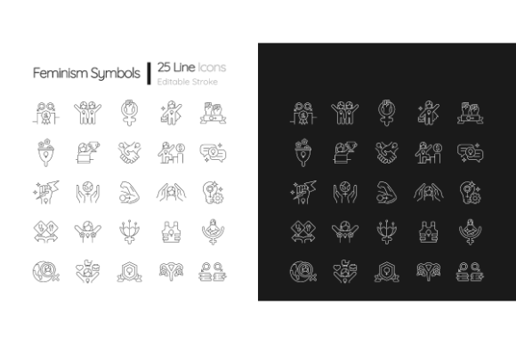 Feminism Symbols Linear Icons Bundle for Modern Brand Graphics