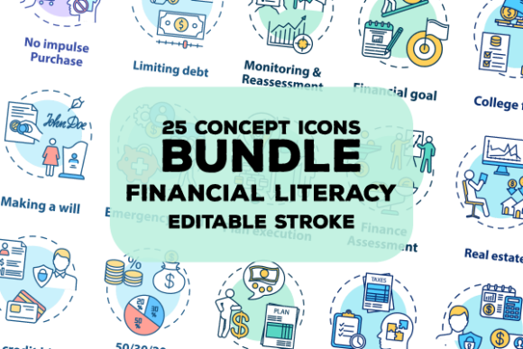Financial Literacy Concept Icons Set – Clean Graphics for Crafty Business Branding