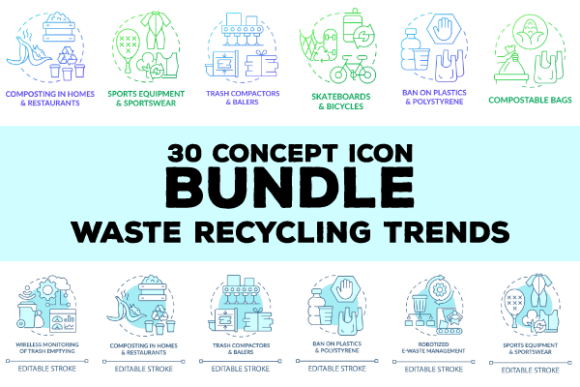 Garbage Recycling Trends Icons Bundle: Graphics & Icons for Eco-Conscious Branding