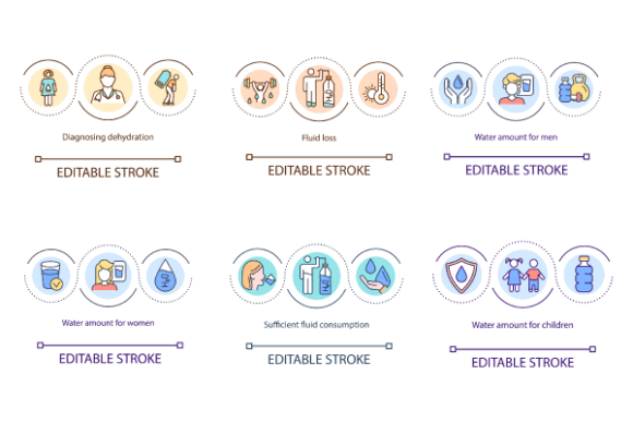 Hydration Visuals: Sufficient Fluid Consumption Icon Bundle for Branding & Design Projects