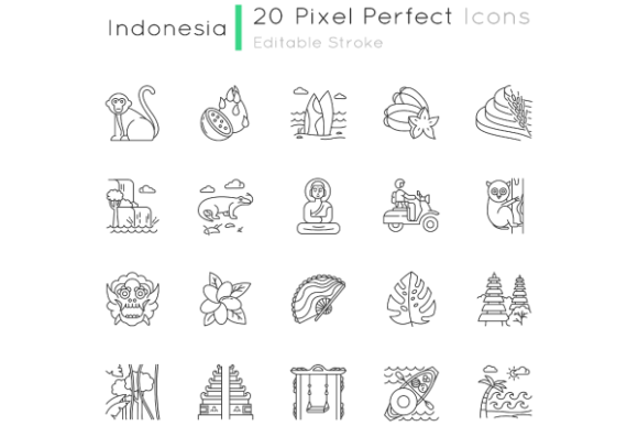 Indonesia Linear Icons Set: Graphics & Icons for Tropical-Themed Digital Products