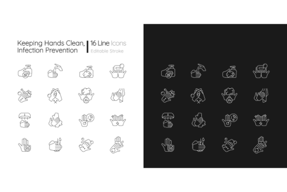 Keeping Hands Clean Linear Icons Bundle: Fresh Graphics for Modern Content Publishing