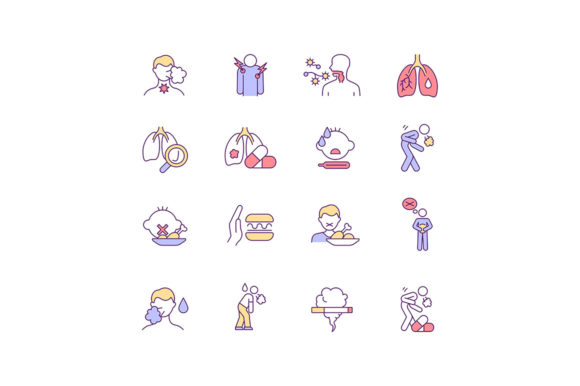 Lung Infection Symptoms RGB Color Icons: Graphics for Health-Themed Branding