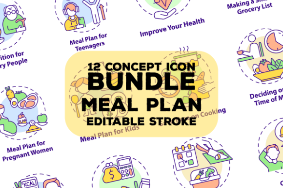 Meal Plan Concept Icons: Modern Graphics for Branding & Packaging