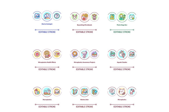 Microplastic Concept Icons Set: Eco-Friendly Graphics for Digital Sellers