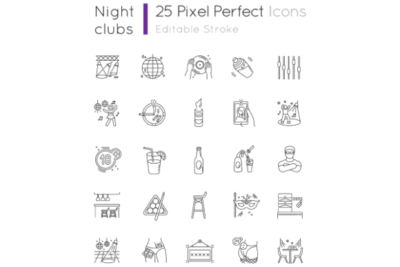 Night Club Pixel Perfect Icons Set