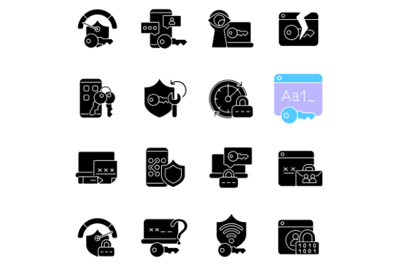 Password Management Glyph Icons Set: Graphics Review