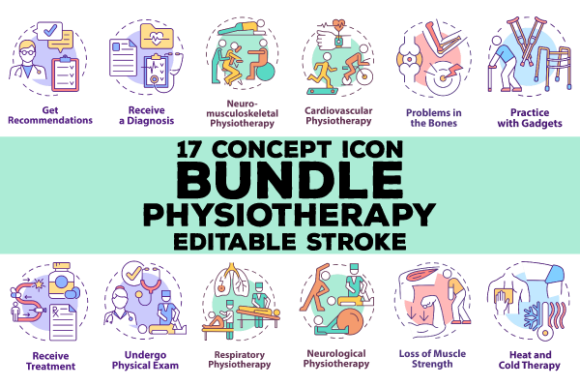 Physiotherapy Concept Icons Bundle: Stylish Graphics for Health-Focused Branding