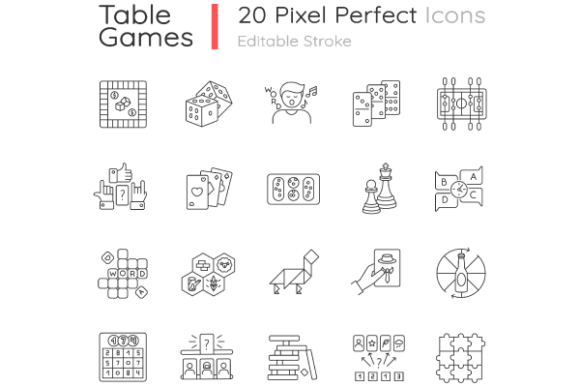 Table Games Pixel Perfect Icons Set: Graphics & Icons for Crafters