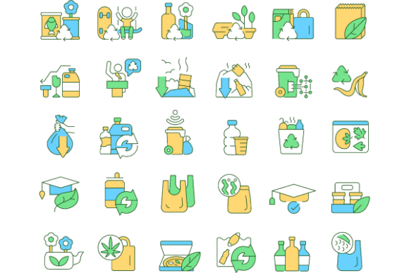 Waste Recycling Color Icons Bundle: Graphics & Icons for Eco-Conscious Branding