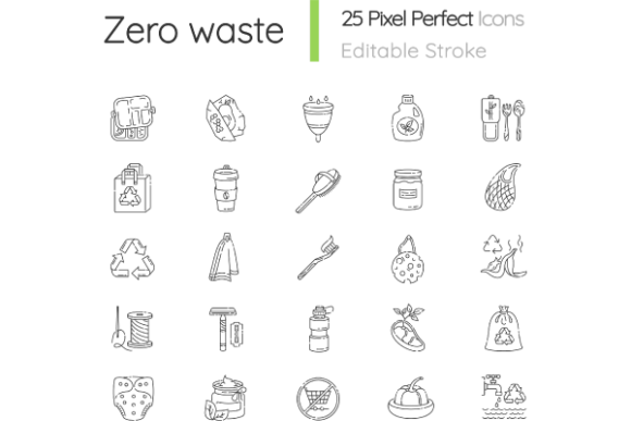 Zero Waste Linear Icons Set: Modern Graphics for Eco-Conscious Branding